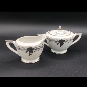 Vtg Lefton China 25th Anniversary Sugar & Creamer White Silver 280N Hand Painted